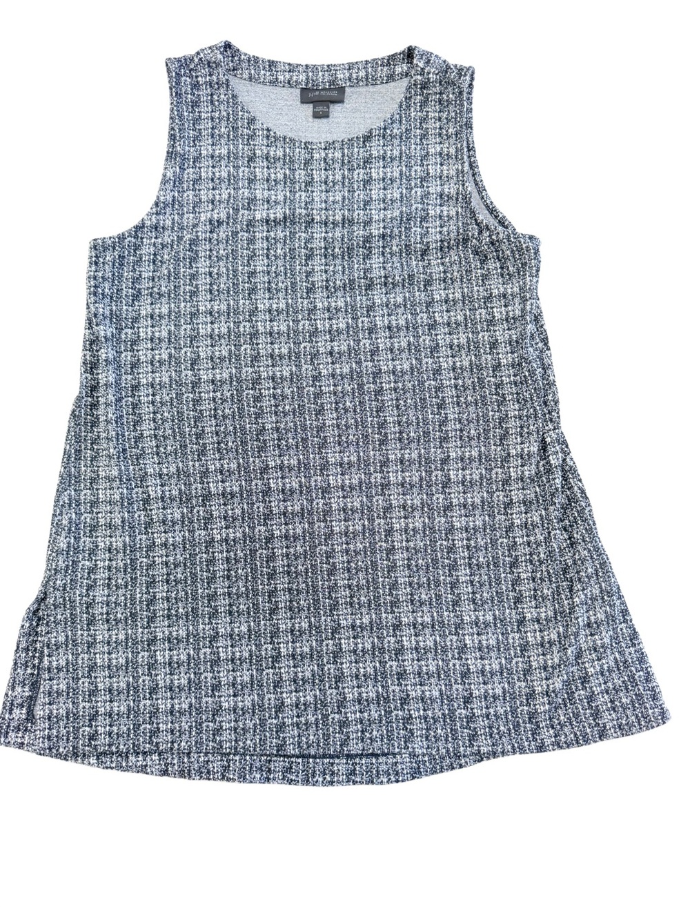 J. Jill Wearever Sleeveless Tunic Tank Top Black White Plaid Knit Size S